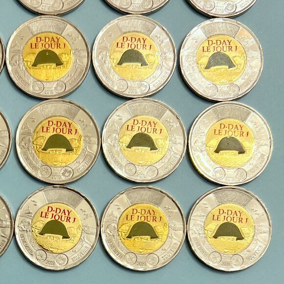 Canada 2019 Uncirculated Coloured 75th Anniversary D-Day Roll of 25 x $2 Toonies - Picture 6 of 16